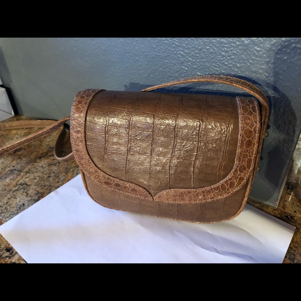 Varon Handbags NYC  vintage snake and brown leather shoulder bag